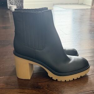 Dolce Vita Black Heeled Boots with Tan Sole
